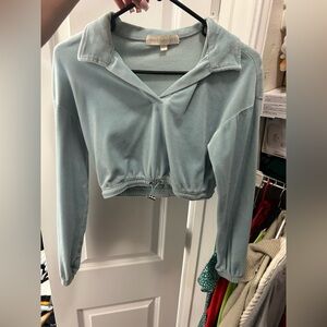 Madden Girl Pale Blue Cropped Pullover Hoodie